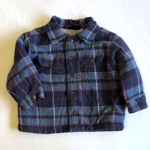 faded glory quilted navy plaid flannel snap close shacket 18 months baby boy